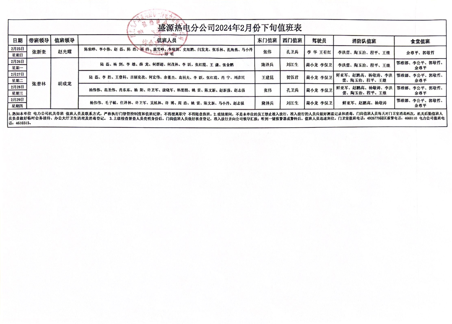 盛源热电分公司二月份下旬值班表.png